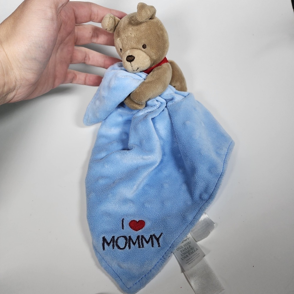 CHILD OF MINE‎ CARTERS Lovey Security Dog Blue Blanket I Love Mommy Rattle Satin